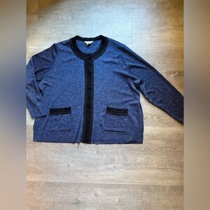 Misook Blue And Black Trimming Knit Long Sleeves Cardigan Size 3X
